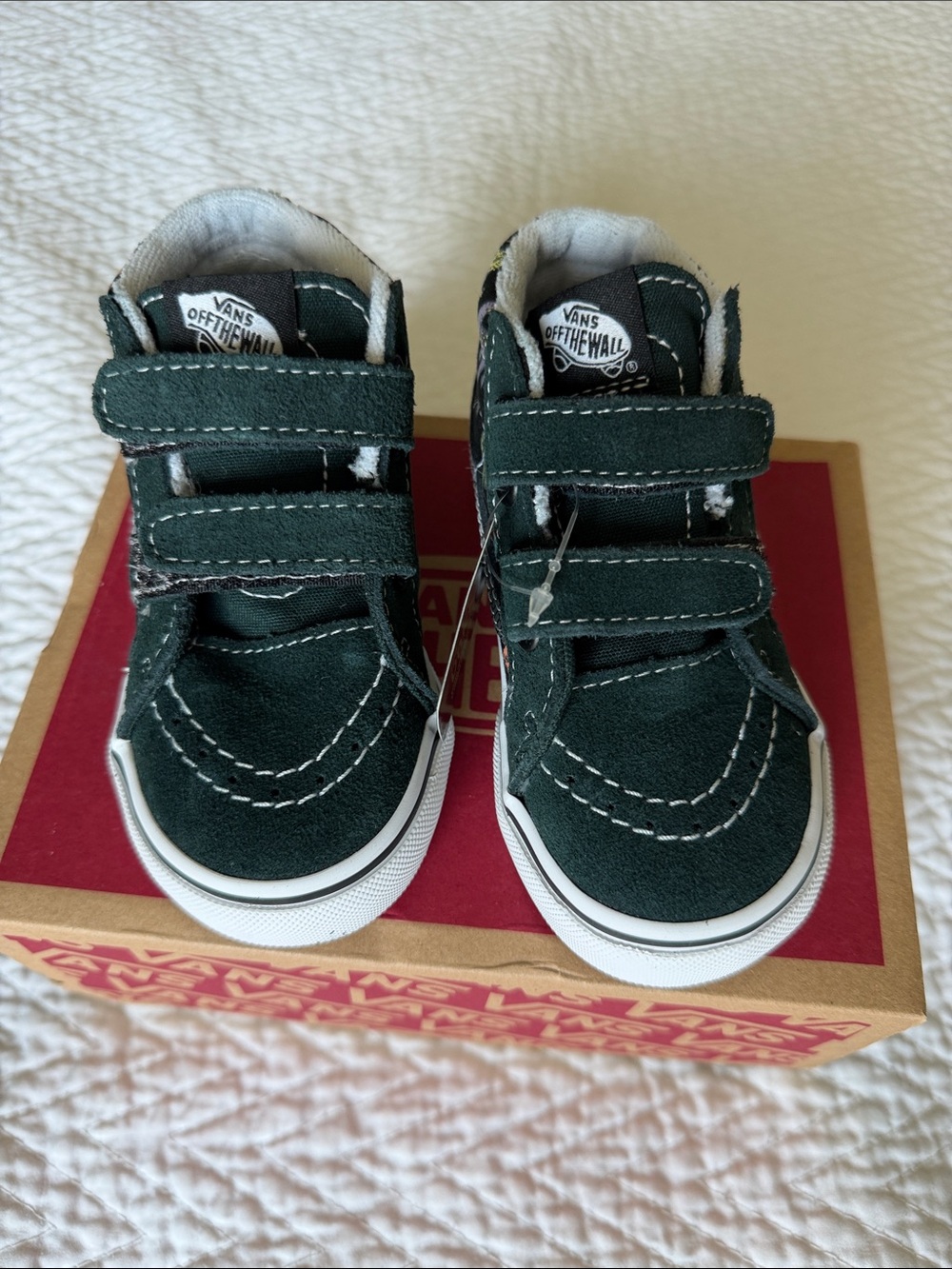 Vans Kids Green Suede High-Top Sneakers with Dual Velcro